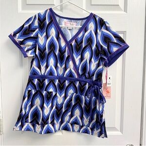 NWT Koi Kathryn Dove Women's Blue Patterned Size Small Style 115PR Scrub Top